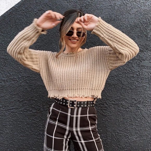 Sweaters - Tan Cropped Sweater